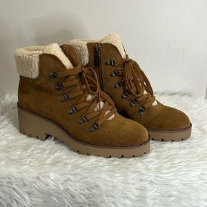 Blondo Brown Suede Shearling-Lined Ankle Booties